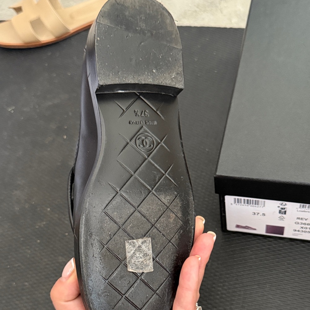 CHANEL Black Quilted Slip-On Loafers with Gold Accents - Picture 4 of 4